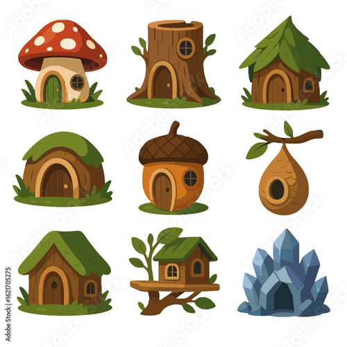 Trunk door vector roof icon hanging platform mushroom forest crystal home dwellings