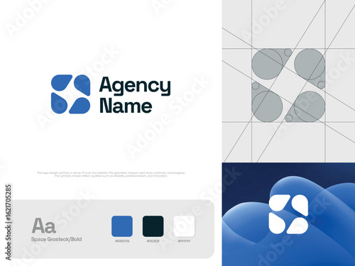 Modern S letter logo design template with branding guide. Abstract symbol of synergy and connection for a tech agency or startup business.