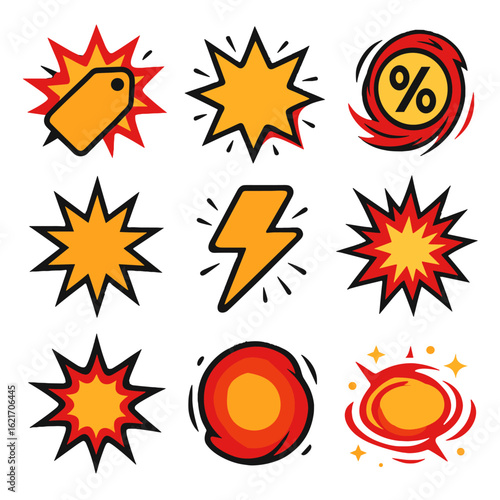 Vector discount explosion icon value deal flash percent shockwave icons bursting price
