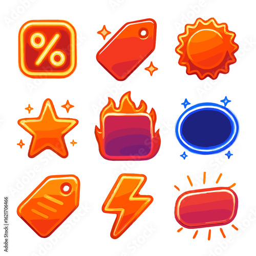 Promo icon mega blazing label frame star glowing badge vector flash offer