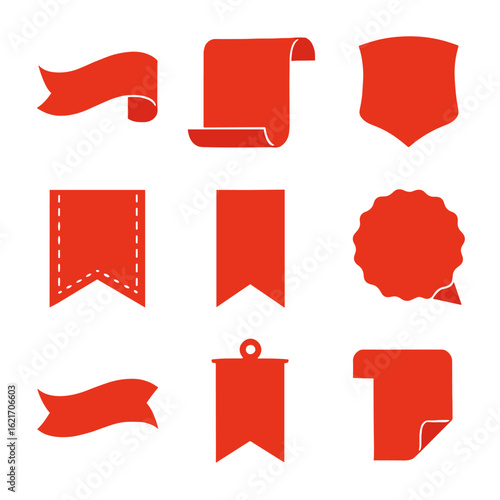 Curved banner stitched ribbon cut fold collection icon vector hanging badge offer