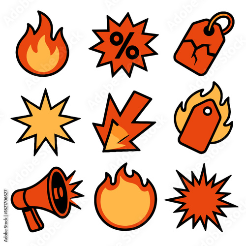 Icons explosive vector deal discount badge sale cracked percent label icon bright