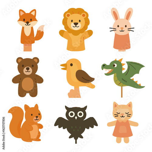Felt puppet shadow bird sock owl story time vector cloth squirrel icon