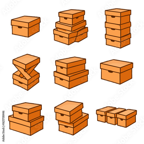 Perspective vector icon box tower small shoeboxes two shifted over shoe arrangements