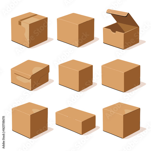 Box packaging open shadow cardboard rough vector icon cube kraft paper