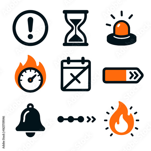 Vector hourglass icons countdown blinking circle calendar alert buzzer icon flame exclamation