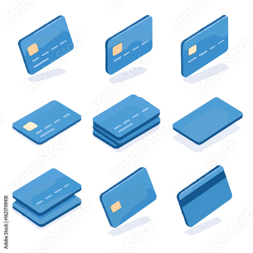 Isometric magnetic smart vector chip icon card view diagonal credit floating cards