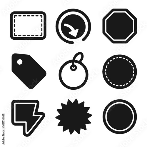 Stitched icon seals tag token vector dashed badge sticker promo curved retail