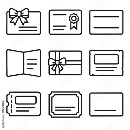 Certificate outlined paper voucher gift icon printable vector card print plain diy