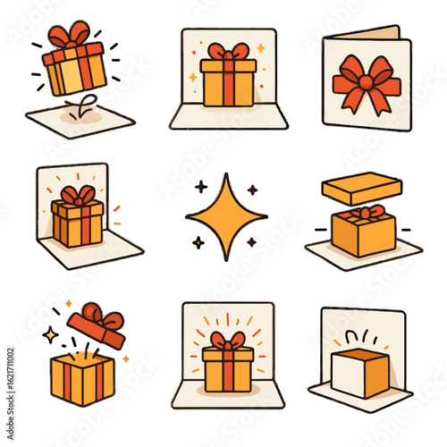 Vector gift opening voucher burst jumping surprise pop hidden unfolded layered up