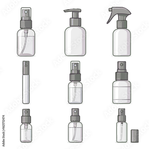 Vector cosmetic icon vertical fine tube spray mist bottle matte atomizer
