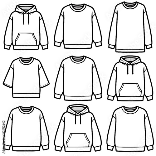 Collection casual oversized icon lounge relaxed sweatshirt fit hoodie style vector
