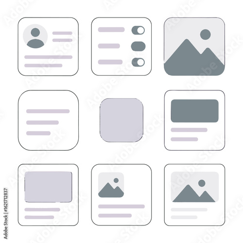Modern vector view rounded app icon widget card profile tile panel