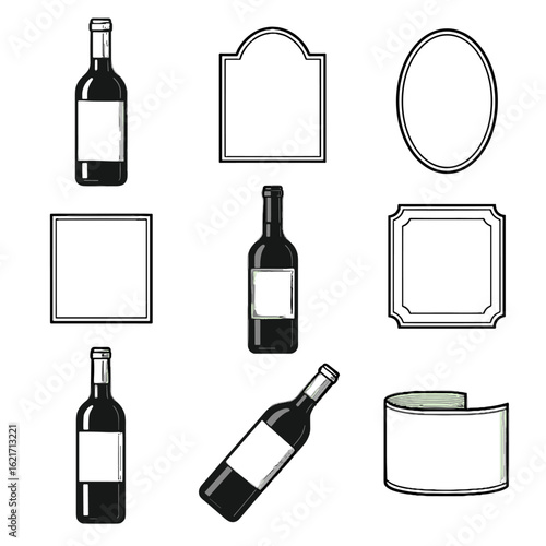 Oval bottle label stamp layout icon vector wine angled dark shape