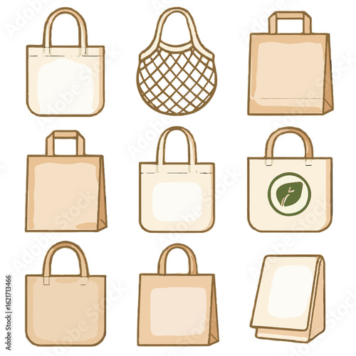 Reusable tote biodegradable icon paper bag vector cotton folded fabric eco