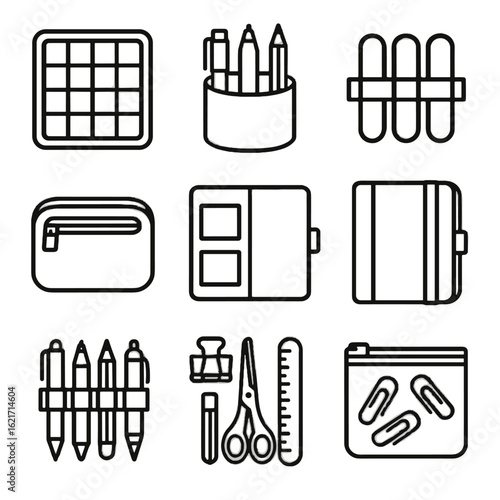 Organizer compartment bands box vector layout band pen icon slot zip stationery