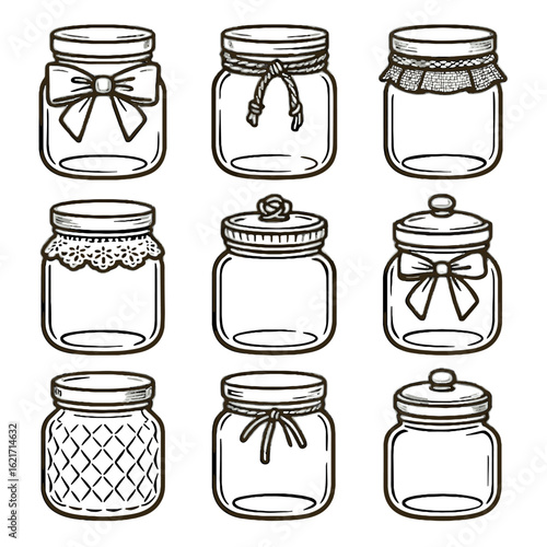 Detail handmade ribboned lace vector aesthetic glass icon decorative jars tie jar
