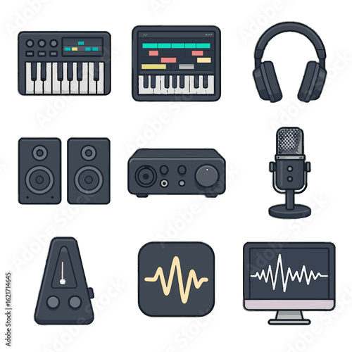 Vector music waveform metronome digital desktop display software usb tools icon