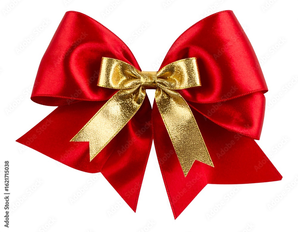 Fototapeta premium Red satin bow with gold accents