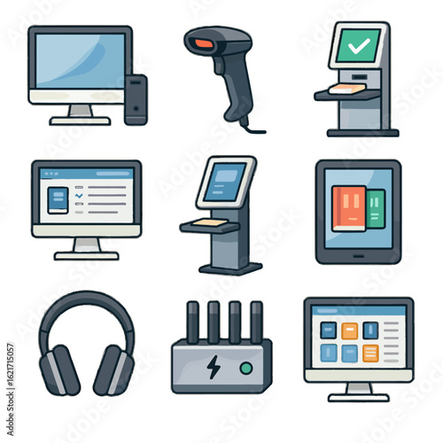 Vector image ebooks kiosk scanner library icon generation charging tablet software station