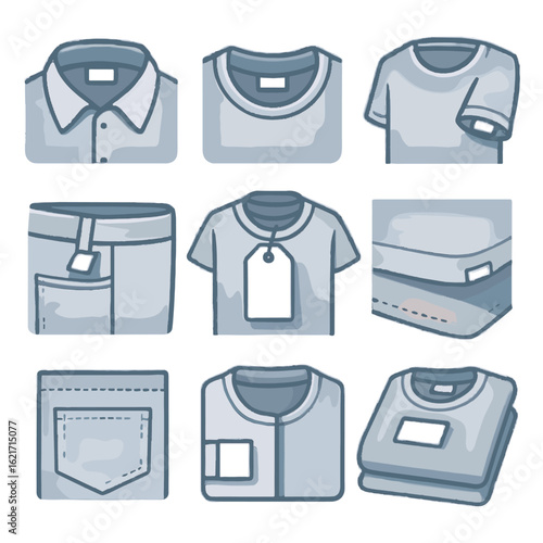 Tag tags waistband icon folded sleeve clothing shirt collar assorted neckline vector
