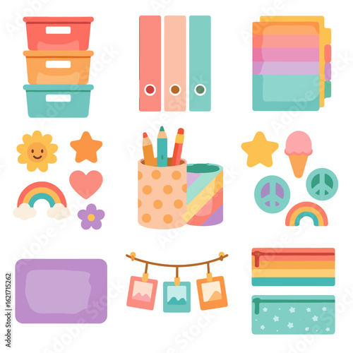 Icon pastel decorations rainbow locker magnetic erasers mat fun essentials soft vector