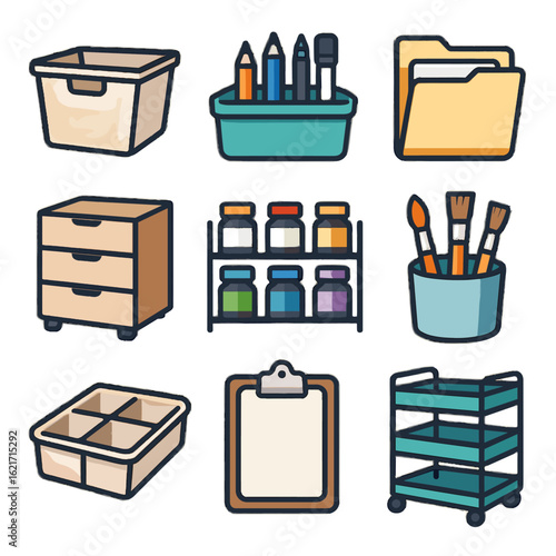Tools caddy icon class vector tray rolling jar divider paint folder cart