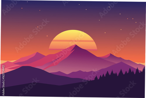romantic sunset over the mountain horizon  .eps