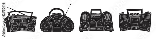 Retro Boombox silhouettes set collection icon clipart illustration.