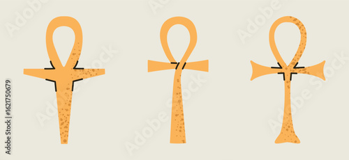 Set collection of golden Ankh icon clipart avatar logotype isolated illustration