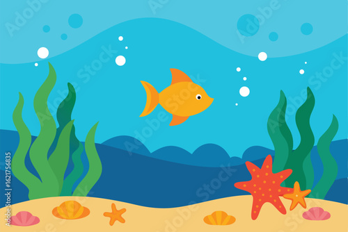 underwater coral reef scene   bright fish  seaweed.eps