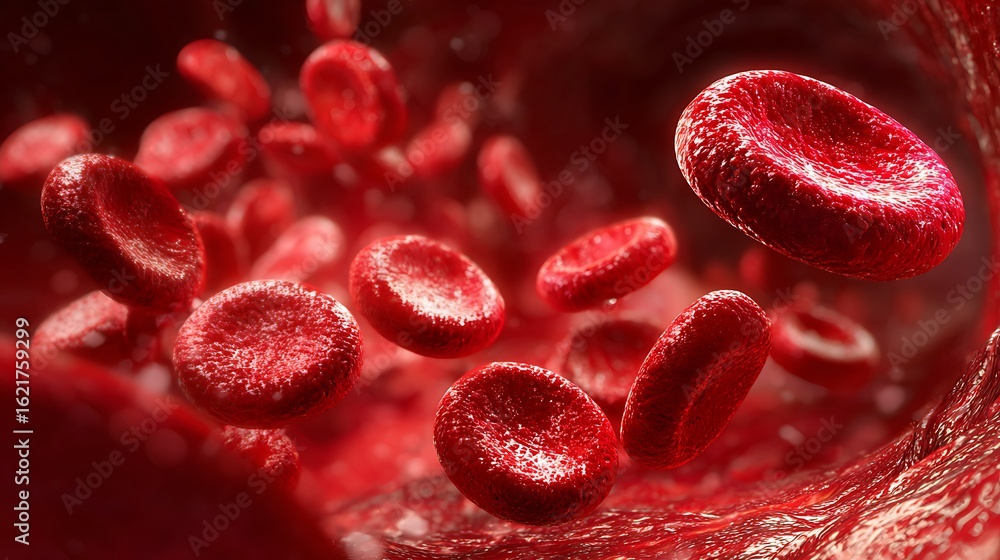 Fototapeta premium Red Blood Cells Flowing Through Blood Vessel Illustration