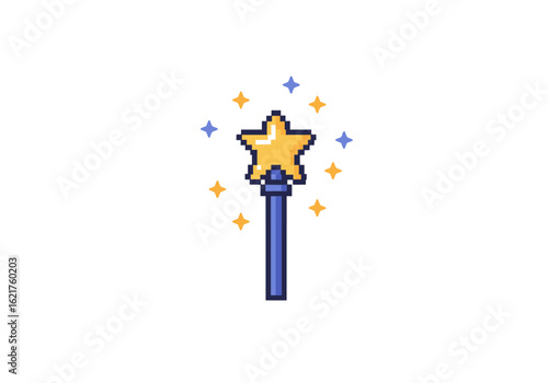 Pixel Art Magic Wand with Star and Sparkling Effects