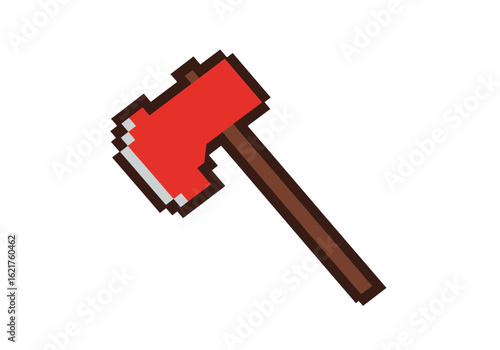 Pixelated Red Axe with Brown Handle, Retro Gaming Style