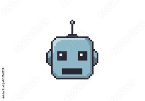 Pixelated Robot Head with Antenna and Square Features