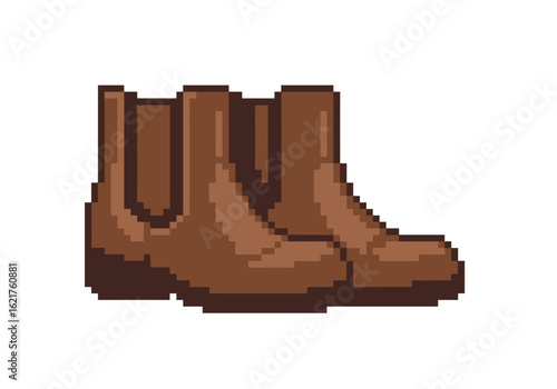 Pixel Art Illustration of Brown Leather Chelsea Boots, Fashionable Footwear