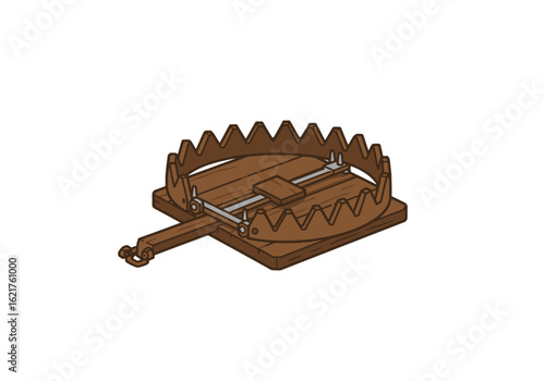 Cartoon Illustration of a Brown Bear Trap with Metal Teeth