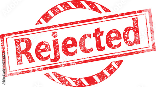 Illustration of a red rejected stamp with a grunge texture and circular border design element