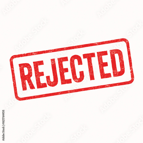 A red rectangular stamp with the word rejected in bold letters against a plain white background image