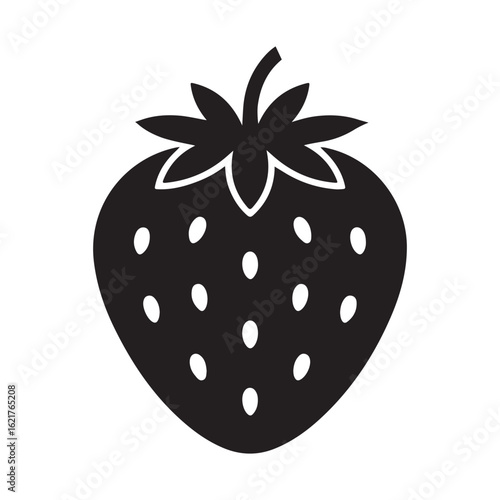 Simple Black and White Silhouette of a Strawberry