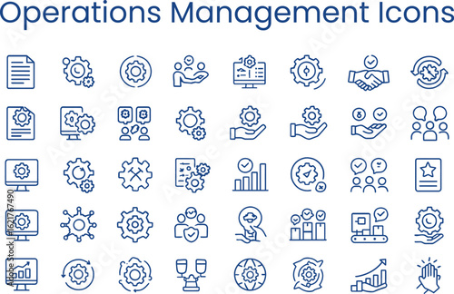 Medical business icons set with computer, network, and people symbols for web design, marketing, and SEO illustration