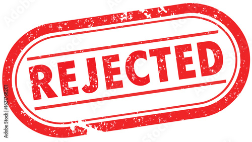 Red rejected stamp with oval border and horizontal lines on white background showing disapproval message