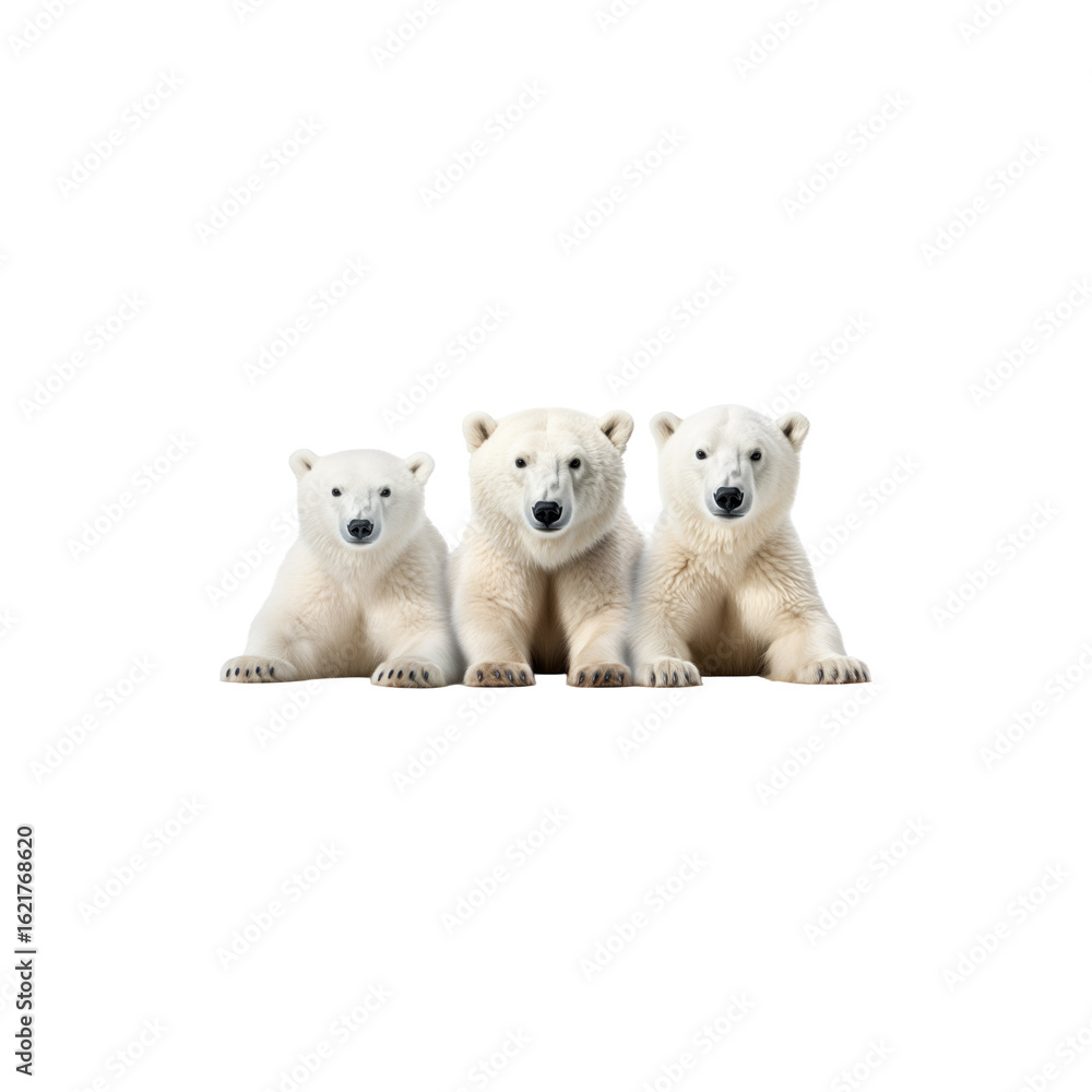 Fototapeta premium Cute family of three polar bears wildlife animal figures isolated on white background