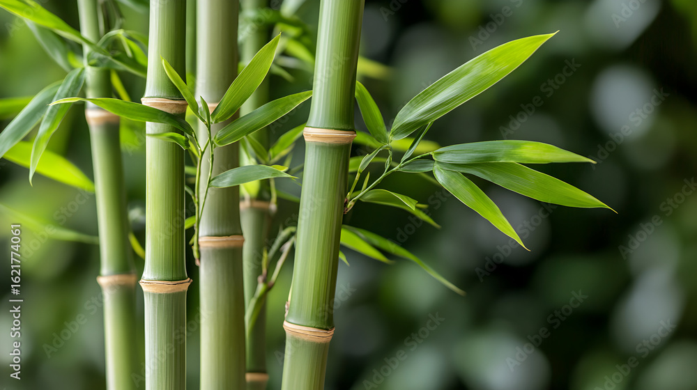 Obraz premium Close-up of several bamboo stalks and leaves.