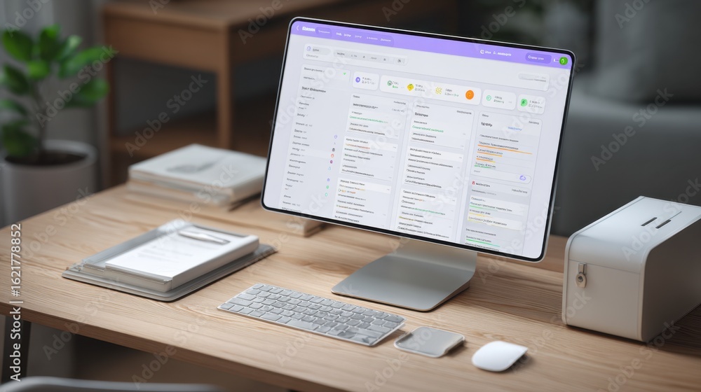 Obraz premium Cloud storage system dashboard open on screen with folder syncing and file encryption