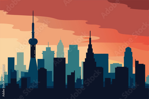 chicago skyline at sunset