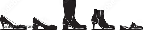 Black silhouette collection of women's footwear shoes boots