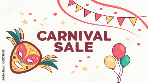 Carnival sale banner template vector design with mask balloons and festive decoration for event promotion