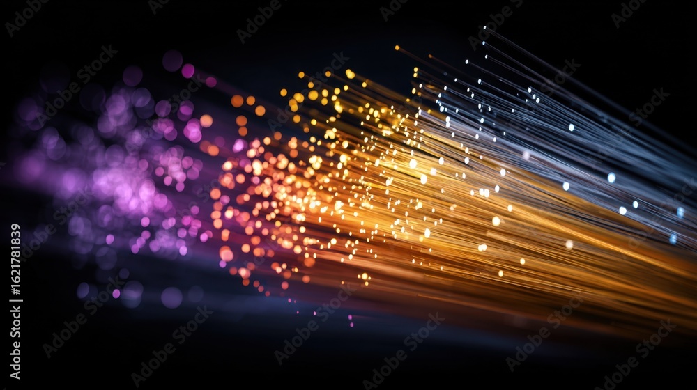Obraz premium Fiber optic cables glowing in darkness, representing fast data transfer in IT networks