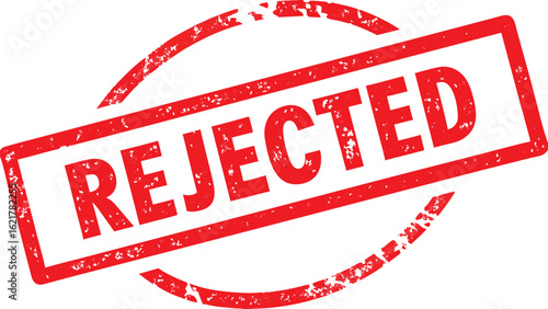 Red rejected stamp with grunge texture and angled rectangle over a circular shape design element